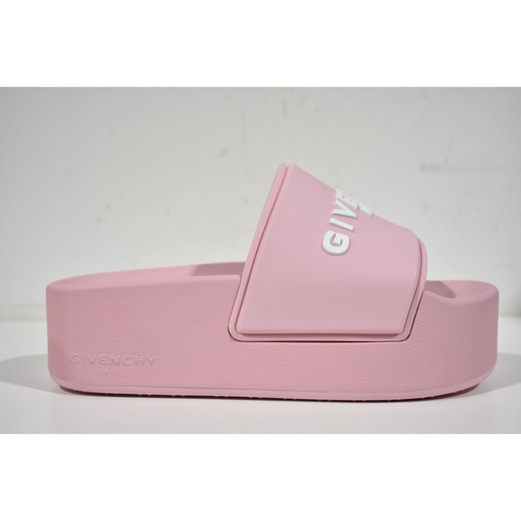 Givenchy Pink Platform Rubber White Logo Slide On Pool Sandal Flip Flop Flat 40 - Picture 2 of 11